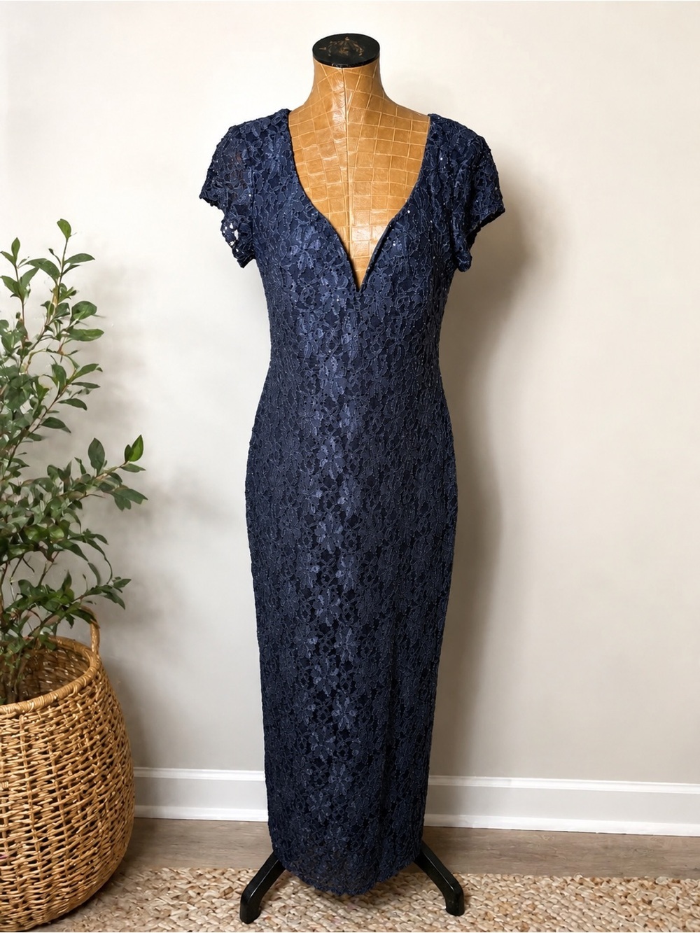Connected Apparel Navy Blue Lace Evening Gown Dress Size 10